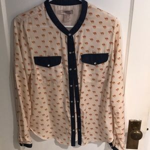 Camel print long sleeve button up blouse